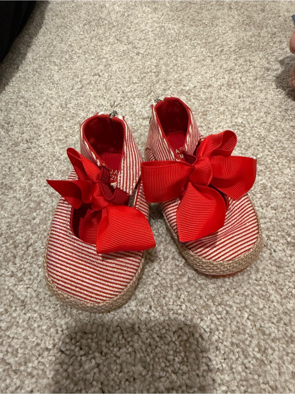 Stuart Weitzman Red and White Striped Kids Espadrille with Bow
